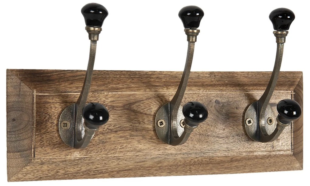 Drevený nástenný vešiak s čiernymi knopkami Isabelle  - 30 * 8 * 10 cm