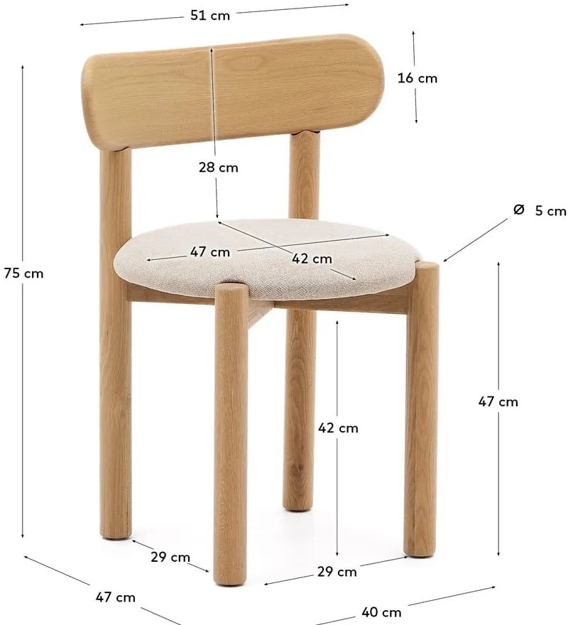 Jedálenská stolička z dubového dreva v krémovo-prírodnej farbe v súprave 2 ks Nebai – Kave Home