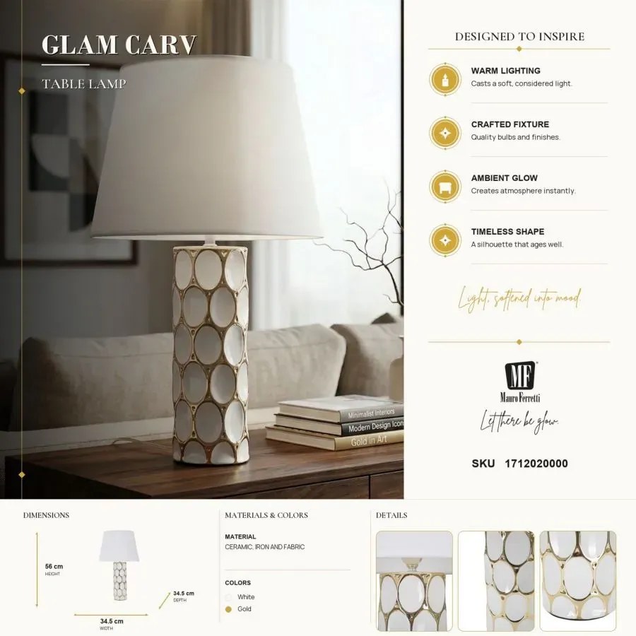 Stolná lampa Glam Carv 56 cm bielo-zlatá