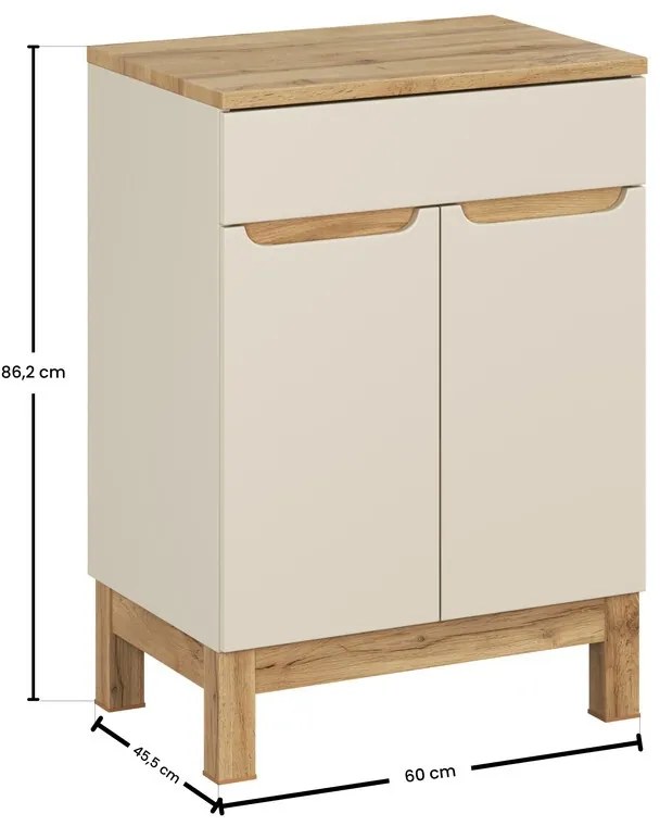 Skrinka pod umývadlo Bali Casad s doskou 60 cm béžová/dub wotan