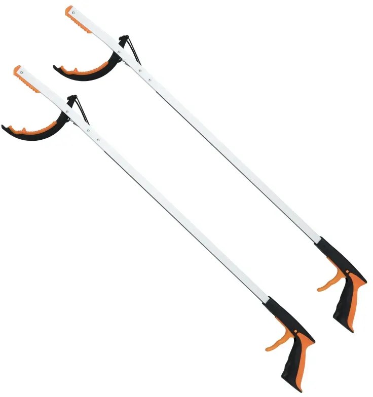 Sada 2 extra dlhých 88 cm záhradných drapákov a tyče na zber odpadkov Ľahký hliníkový pazúr strieborný