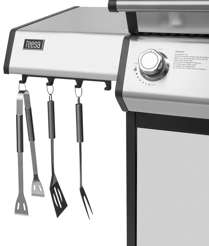 Teesa TSA0250 Plynový gril 5006 MASTER, 5 horákov, 14 kW, čierno-strieborný