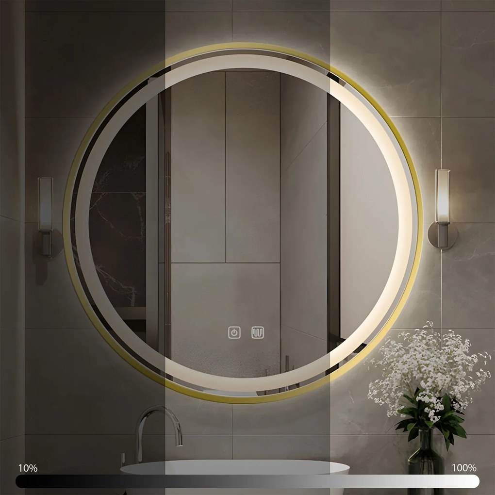 Tutumi Tutumi, okrúhle LED zrkadlo 90cm so zlatým rámom, MMJ GOLD 90cm, zlatá matná, HOM-02504