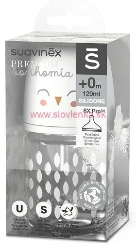 SUAVINEX - fľaša sklo BONHOMIA 120 ml  fyziologická SX PRO + 0 SF - biela