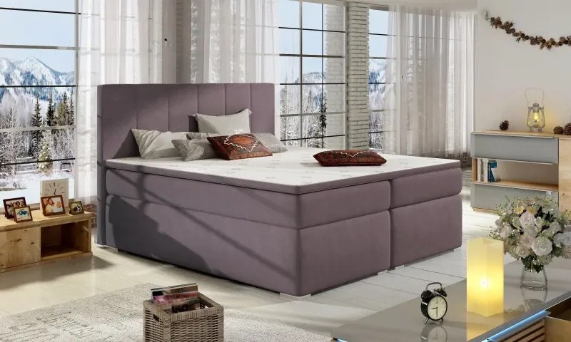 Posteľ Boxspring Boleria 200x180, fialová (látka - bb 08)