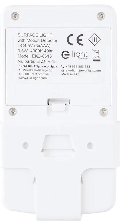 LED svietidlo + bočné svetlo, 1x LED 0,5w 4000k, w, pohybový senzor