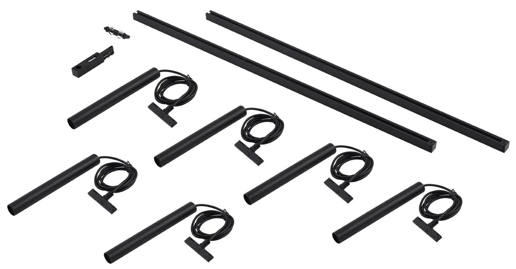 Moderný koľajnicový systém s 6 čiernymi závesnými svetlami 1-fázový - Slimline Keno