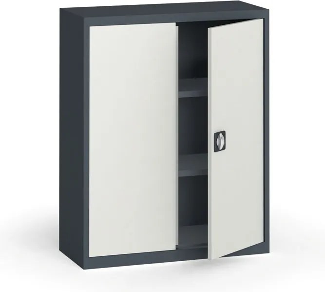 Plechová policová skriňa na náradie KOVONA, 1150 x 950 x 400 mm, 2 police, grafit/sivá