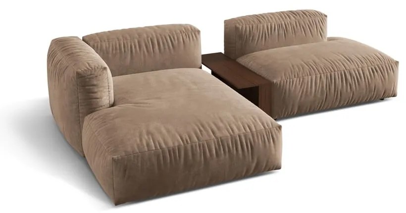 Svetlohnedá zamatová modulárna rohová pohovka (ľavý roh/s leňoškou) Martina – Micadoni