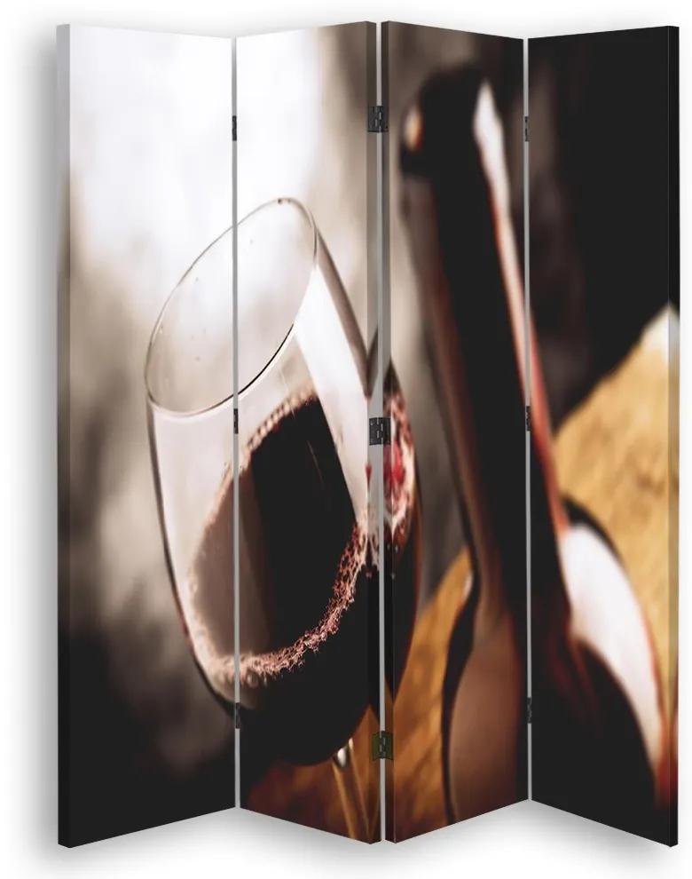 Ozdobný paraván Láhev vína - 145x170 cm, štvordielny, klasický paraván