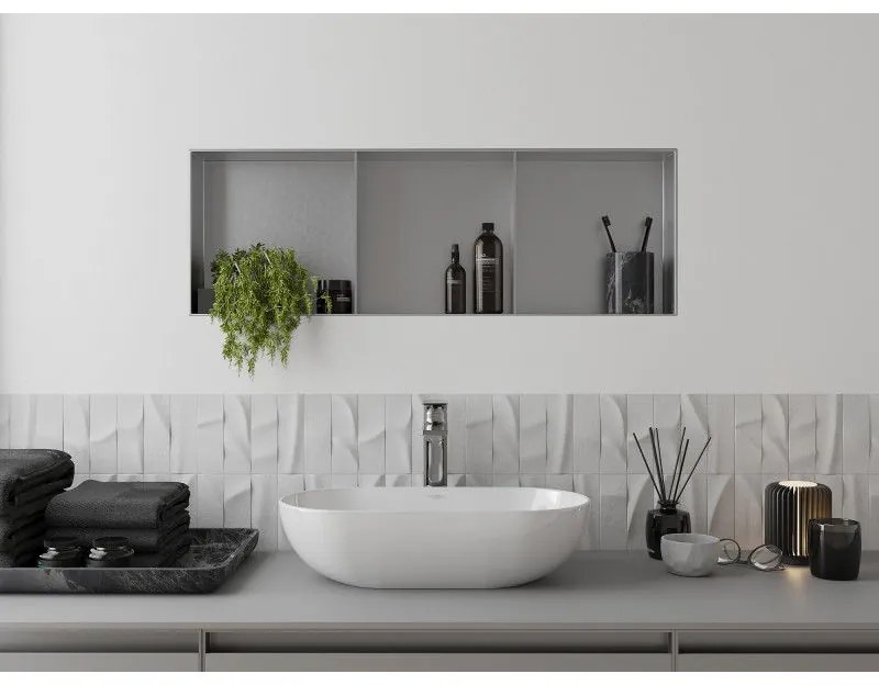 Mexen X-Wall-NR, polička na zapustenie pod obklad bez goliera 90 x 30 cm, oceľová, 1911903010S