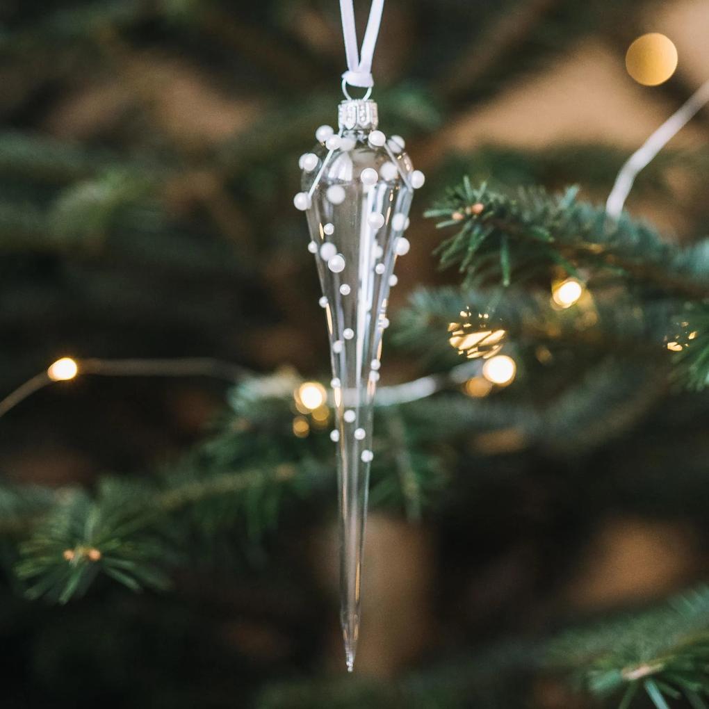 GLASSOR Sklenená vianočná ozdoba Pearls Clear - cencúľ