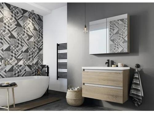 Kúpeľňový nábytkový set Vogue 100 cm s keramickým umývadlom 2 otvormi na kohúty a zrkadlovou skrinkou dub sivý