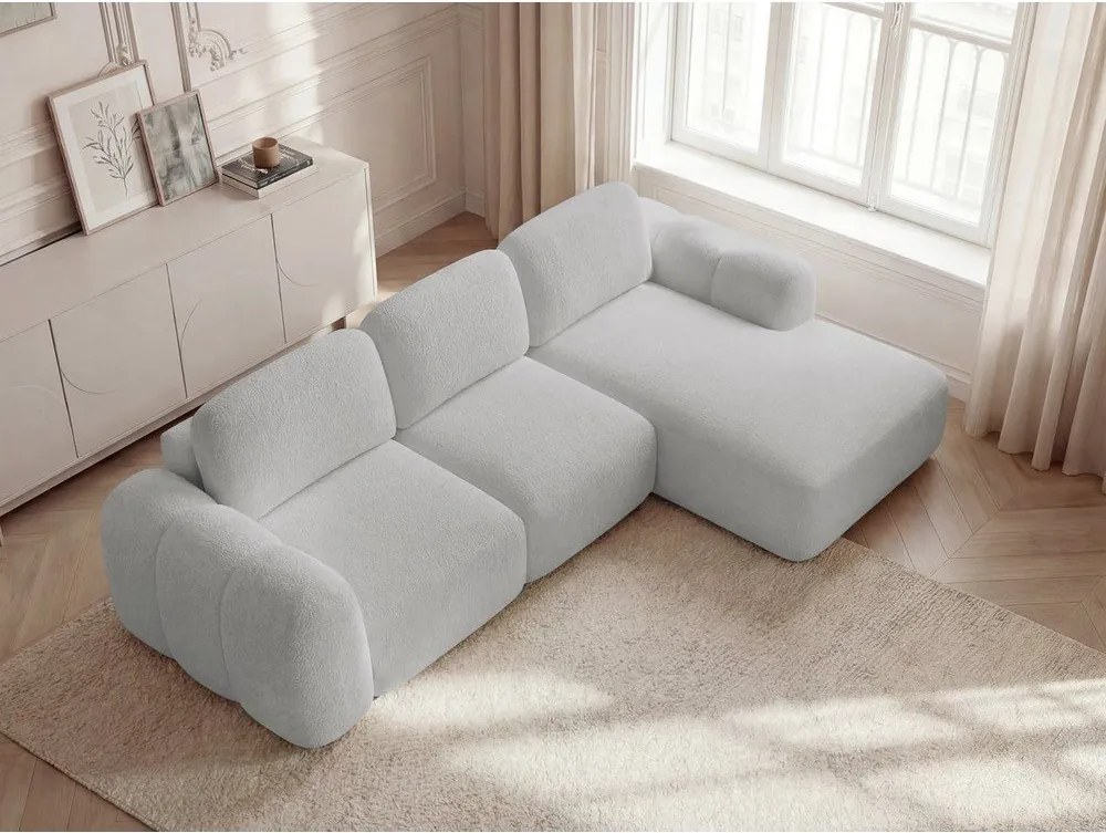 Svetlosivá rozkladacia/s úložným priestorom rohová pohovka z textílie buklé (pravý roh/s leňoškou) Montaigne – Bobochic Paris