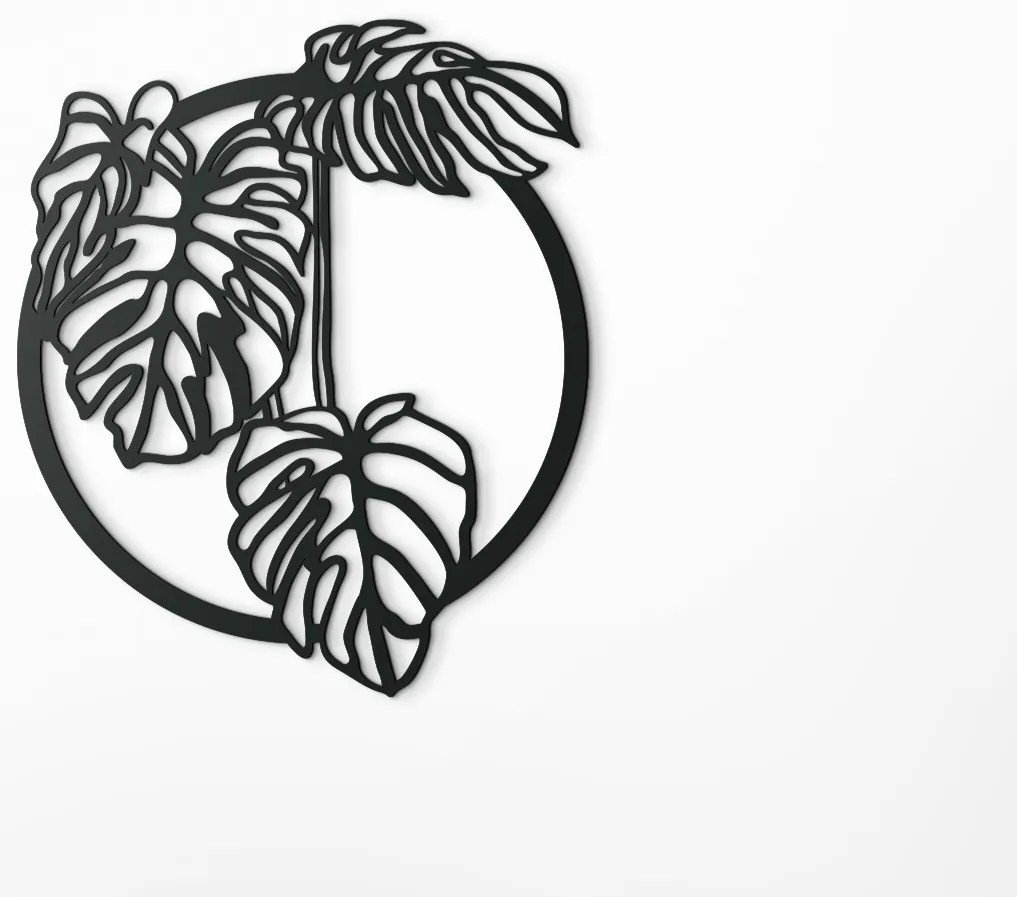 drevko Okrúhly drevený obraz Monstera deliciosa Rozmer obrazu: 38,5 x 32,5 cm, Farba dekorácie: Čierna