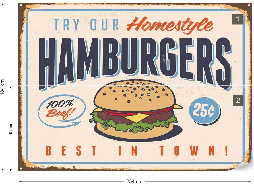 Fototapeta GLIX - Retro Sign "Hamburgers" + lepidlo ZADARMO Vliesová tapeta  - 254x184 cm