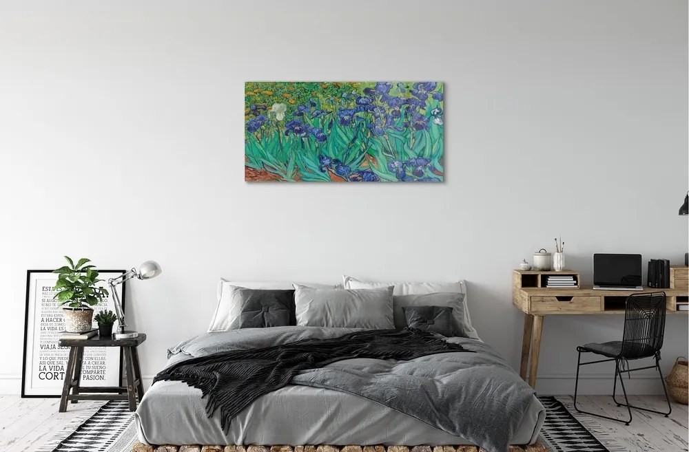 Obraz na skle Umenie kvety dúhovky 125x50 cm