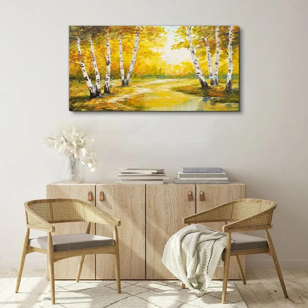 Obraz Canvas maľovanie lesných stromov