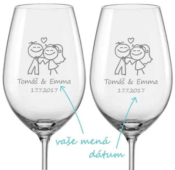 Svadobné poháre na víno Šťastní novomanželia, 2 ks