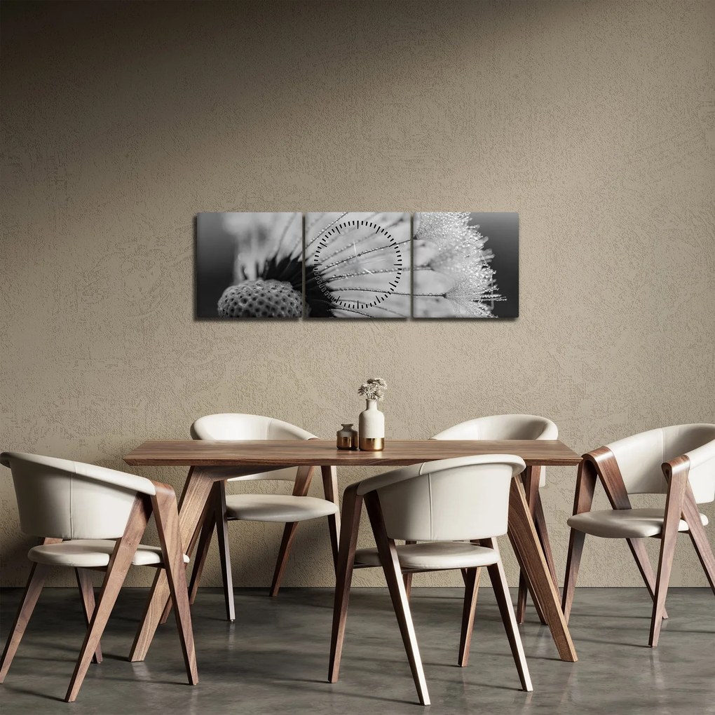 Obraz púpavy - čiernobiely (s hodinami) (90x30 cm)