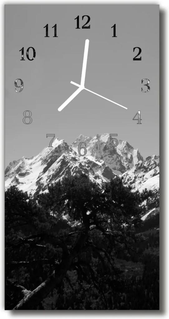 Sklenené hodiny vertikálne  Krajina Pohľad na hory šedý