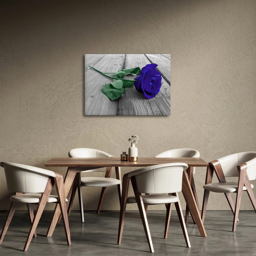 Obraz - Modrá ruža so zelenou stonkou (70x50 cm)
