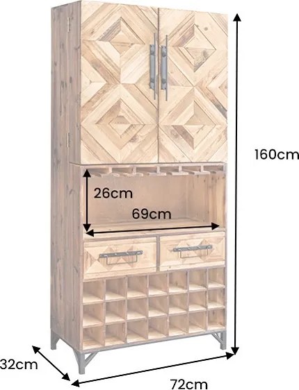 Dizajnová barová skrinka Winebar 160 cm borovica