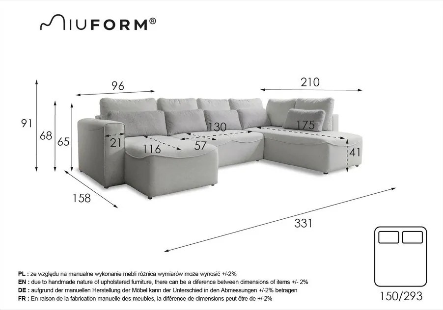 Krémovobiela rozkladacia rohová pohovka (do "U") Homely Tommy – Miuform