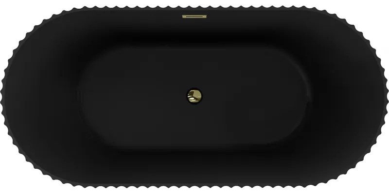 Mexen Paola, voľne stojaca vaňa, drážkovaná, 170 x 80 cm, čierna matná, zlatý lesklý prepad, 52721708071-50