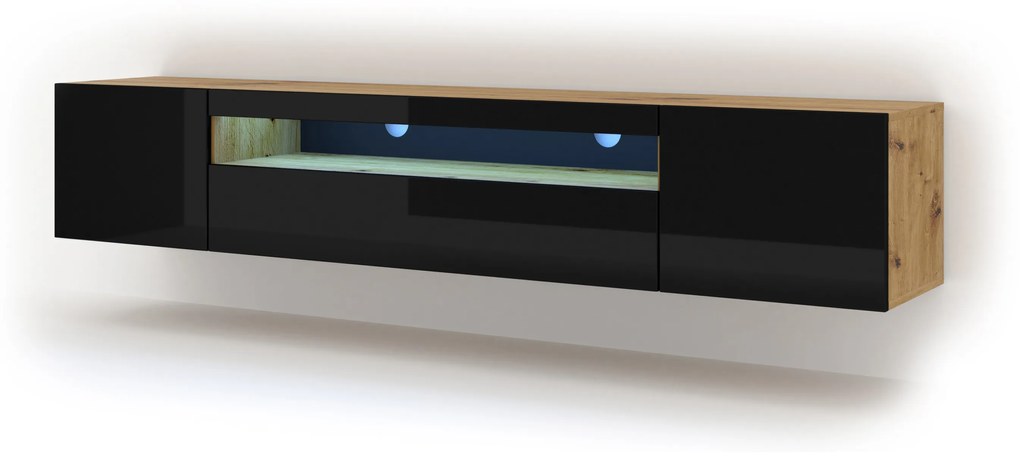 TV stolík/skrinka Aurora 200 (dub artisan + čierna). Akcia -22%. Vlastná spoľahlivá doprava až k Vám domov. 1057701