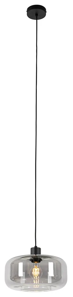 Závesné svietidlo v štýle Art Deco čierne s dymovým sklom - Bizle