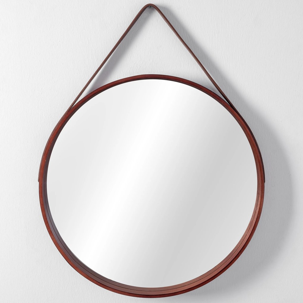 Rea Tutumi, okrúhle drevené zrkadlo na pásku 59cm NBKL-18013, tmavá hnedá, HOM-09696