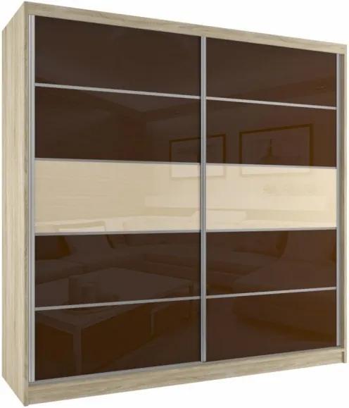 Luxusná šatníková skriňa s posuvnými sklenenými dverami a stredovým pásom - šírka 133 cm dub sonoma korpus - S dojezdem