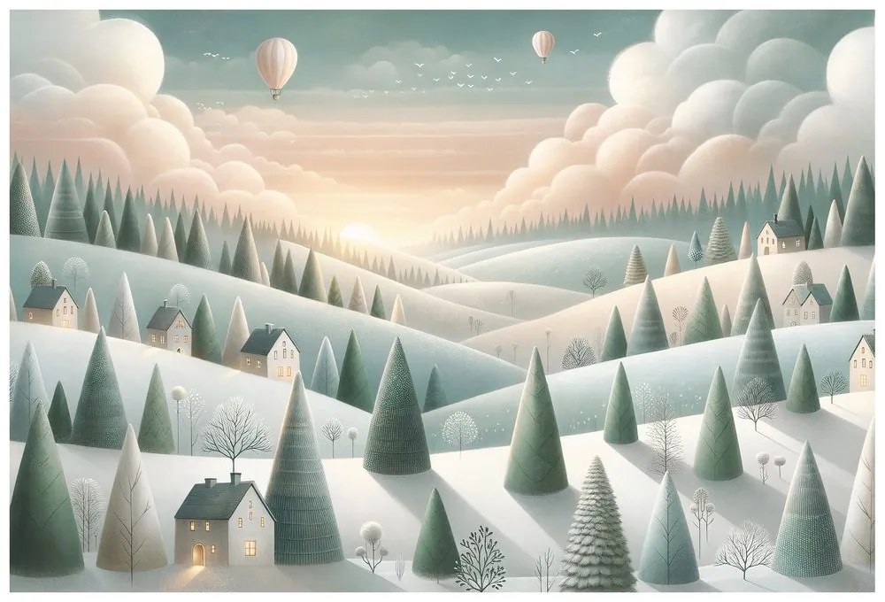 Samolepiaca tapeta zimná krajina s balónmi