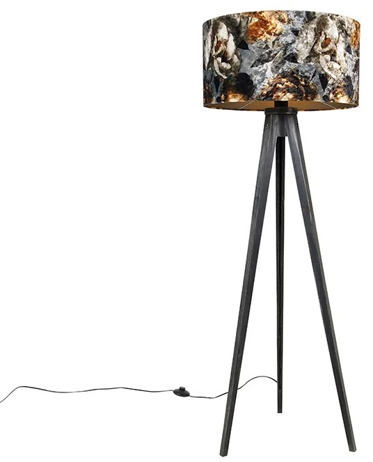 Stojaca lampa trojnožka čierna s kvetinovým tienidlom 50 cm - Tripod Classic
