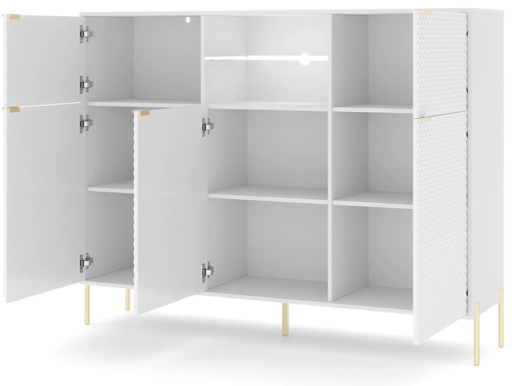 Komoda Diamond s LED osvětlením 153,9 cm bílý lesk