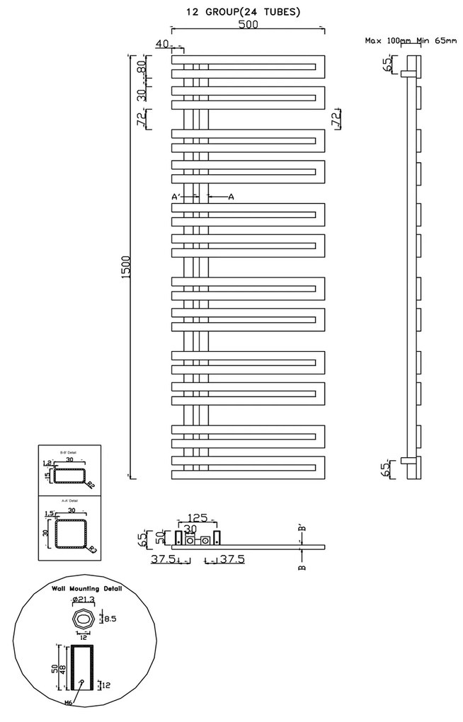 Sapho, VOLGA vykurovacie teleso 500x1500mm, 465W, brúsená nerez, NR515