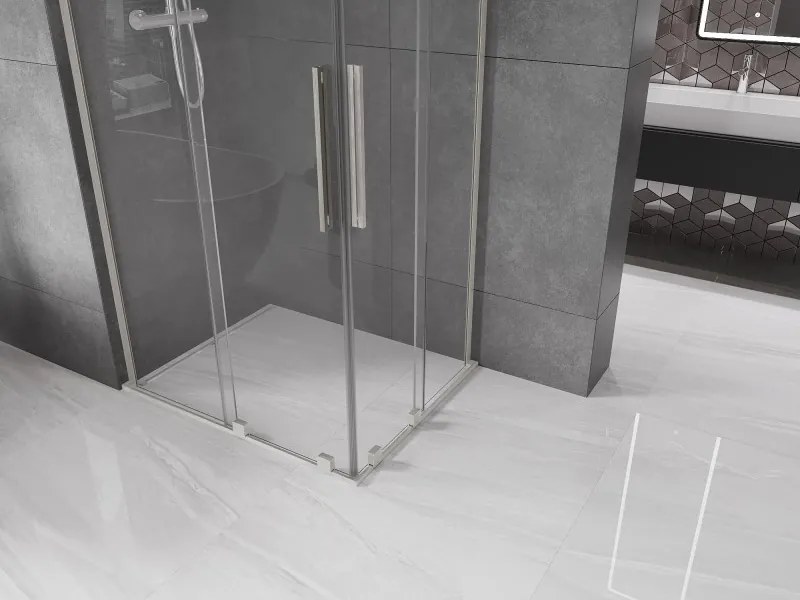 Mexen Velar L Duo, sprchový kút s posuvnými dverami 90 x 80 cm, 8mm číre sklo, brúsená oceľ, 871-090-080-02-03-97