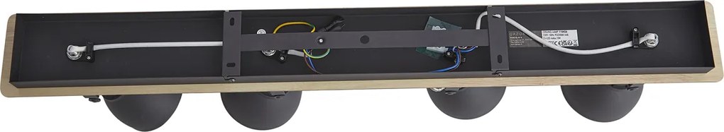 Stropný reflektor čierny s drevom 4-svetlá otočný a naklápací - Jakub