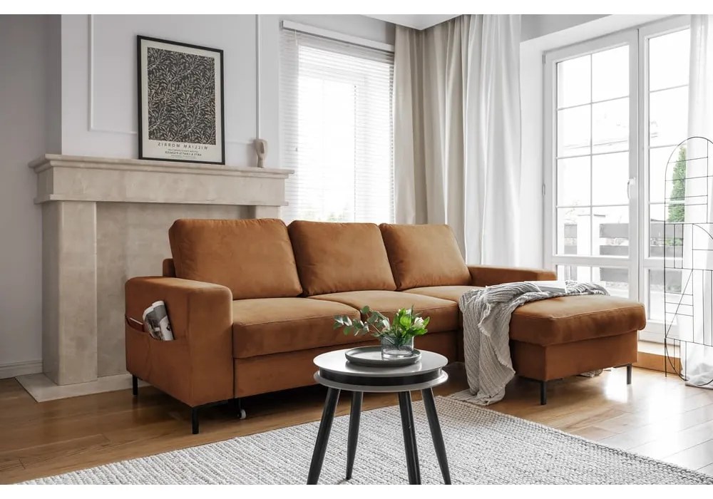 Oranžovohnedá menčestrová rozkladacia rohová pohovka (pravý roh) Lofty Lilly – Miuform