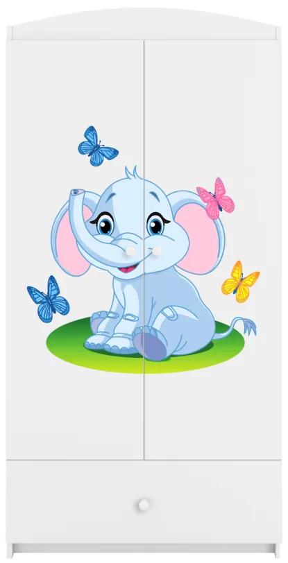 Detská skriňa Babydreams 90 cm slon s motýlikmi biela