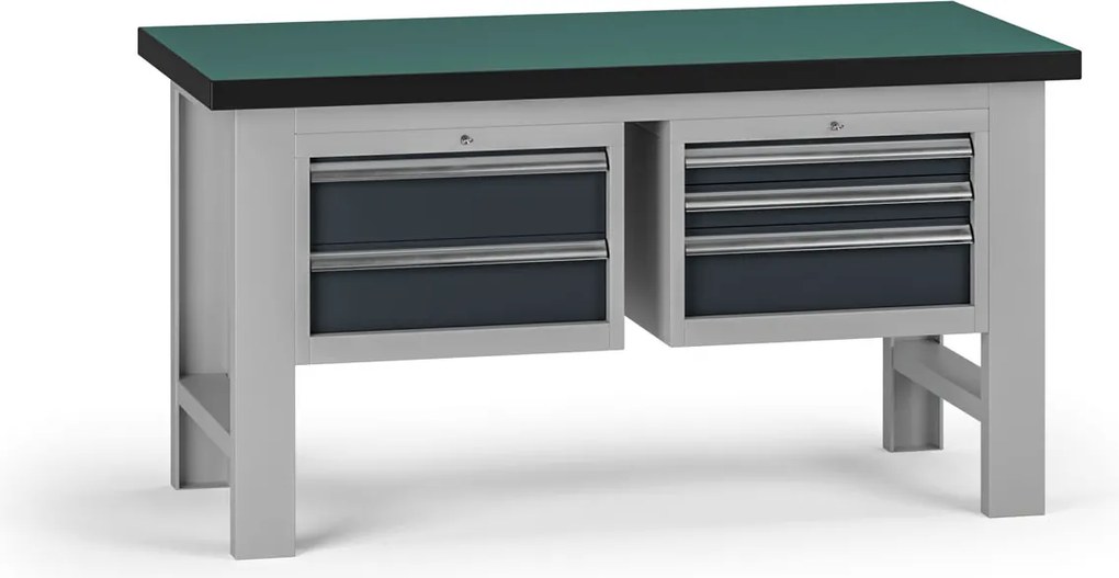 Pracovný stôl do dielne G8, 1500 x 750 x 800 mm, 2x kontejner, 5 zásuviek, grafit