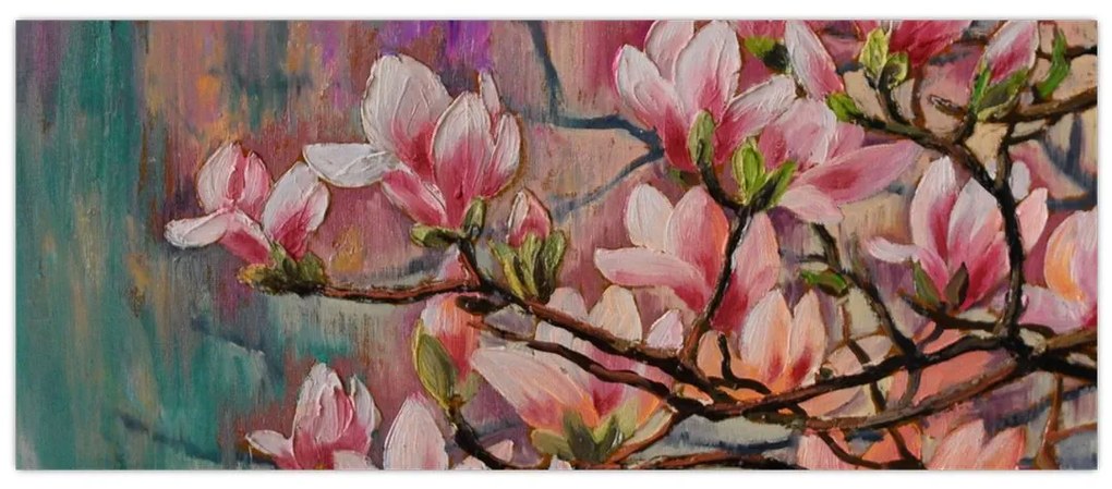 Obraz - Olejomaľba, Rozkvitnutá sakura (120x50 cm)