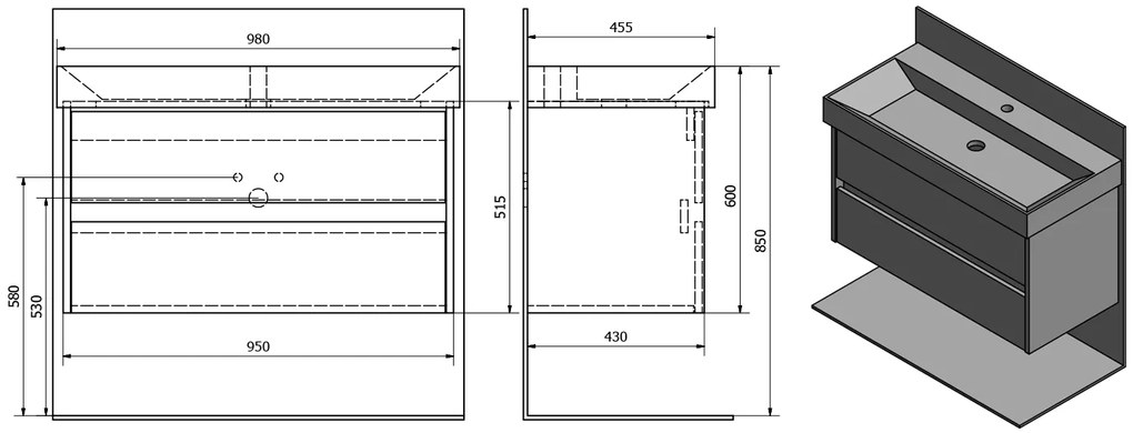Sapho Sapho, NIRONA umývadlová skrinka 95x51,5x43cm, dub Mocca (NR101), NR100-1212
