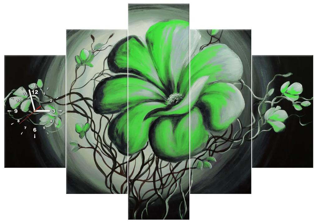 Gario Obraz s hodinami Zelená živá krása - 5 dielny Rozmery: 150 x 105 cm