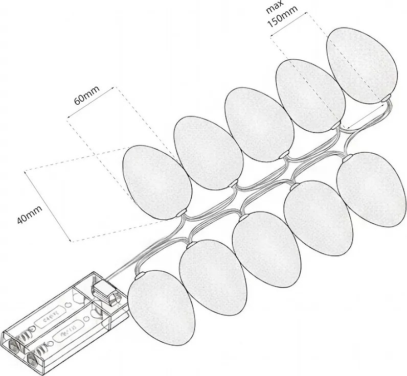 LED svetelná reťaz Eggs, 1,6 m, biela