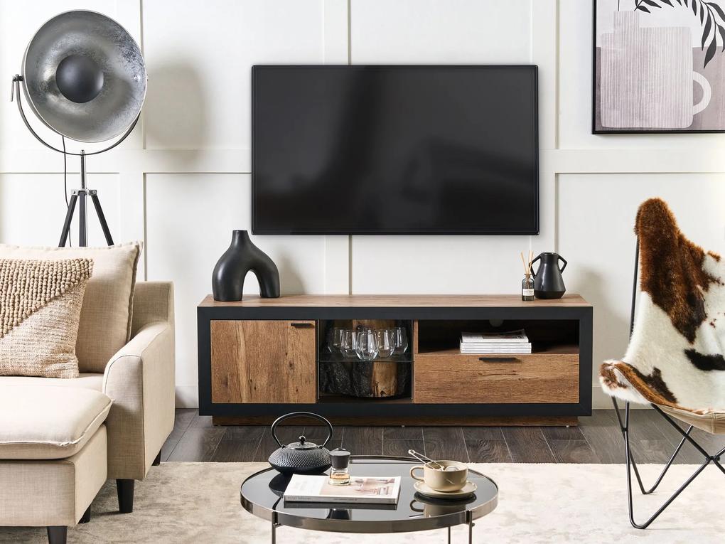 TV stolík LED svetlé drevo a čierna MARANA Beliani
