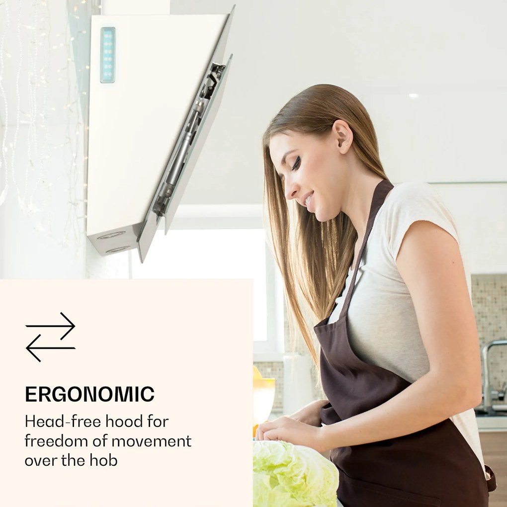 Klarstein Aurora 60 Smart, digestor, 60 cm, komínový, 550 m³/h, LED podsvietenie, A++, biely