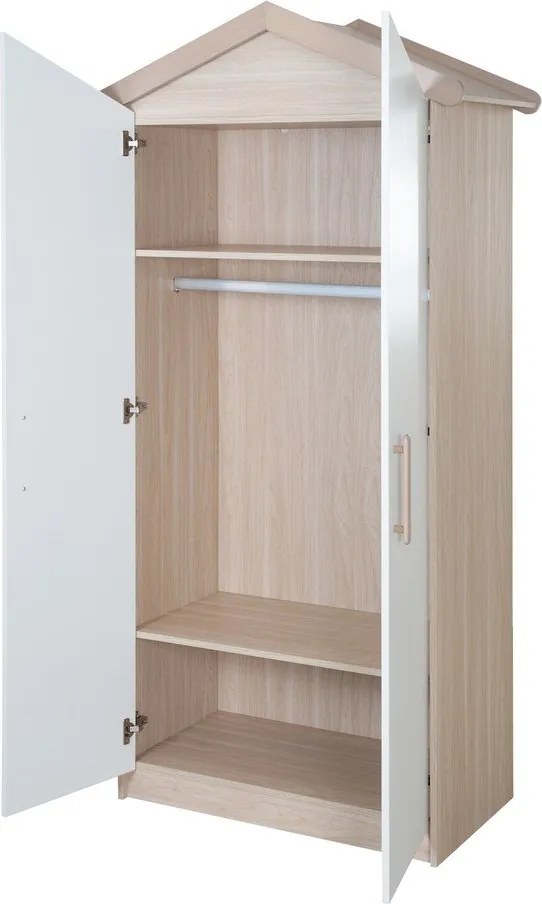 Detská šatníková skriňa v bielej a prírodnej farbe v dekore duba 96x190x50 cm Cabane – Roba