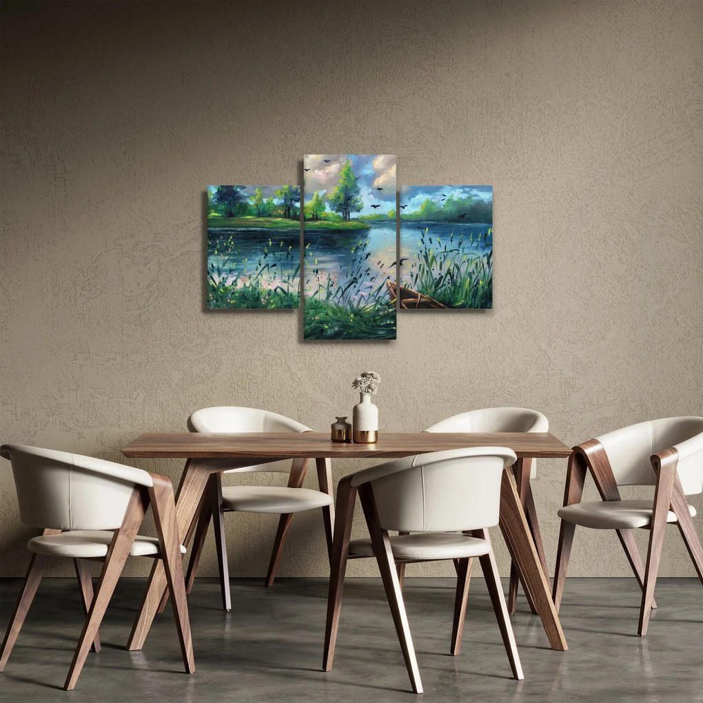 Obraz - Olejomaľba, Letný podvečer pri jazere (90x60 cm)